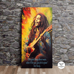 bob marley and a guitar - music hits quote, inspirational art, inspirational quotes, wall poster, canvas art, canvas pri