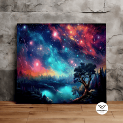 cloudy starry night sky, nature art, surreal art, scenic decorative wall art, canvas art, canvas print, ready to hang