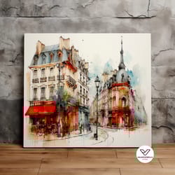 european street view, european inspired art, modern art, watercolor print, scenic decorative wall art, canvas art, canva