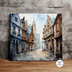 european town street, architecture art, scenic decorative wall art, canvas art, canvas print, ready to hang