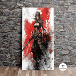 final fantasy female warrior, sketched fantasy art, warrior decorative wall art, canvas art, canvas print, ready to hang