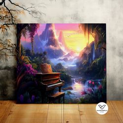 hidden piano lost in nature, beautiful landscape, paradise art, scenic decorative wall art, canvas art, canvas print, re