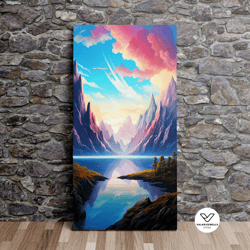 majestic mountains by a lake no1, nature art, art print, poster, scenic decorative wall art, canvas art, canvas print, r