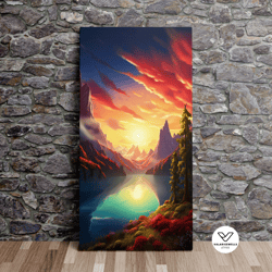 majestic mountains by a lake no2, nature art, art print, poster, scenic decorative wall art, canvas art, canvas print, r