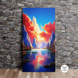 majestic mountains by a lake no5, nature art, art print, poster, scenic decorative wall art, canvas art, canvas print, r