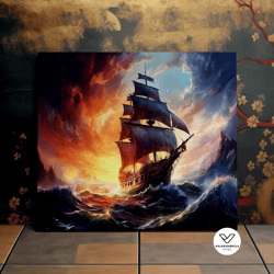 sailing the high seas, galleon sailing during a storm, nautical art, scenic decorative wall art, canvas art, canvas prin