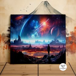 Surveying The Plant, Galaxy Art, Space Art, Wanderlust, Scenic Decorative Wall Art, Canvas Art, Canvas Print, Ready To H