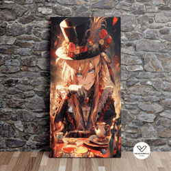 the mad hatter - alice x anime banzaiarts series, alice in wonderland, poster print, canvas art, canvas print, ready to