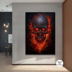flaming skull canvas painting,skeleton art, red skull decor, modern decor ideas for home and office with different frame