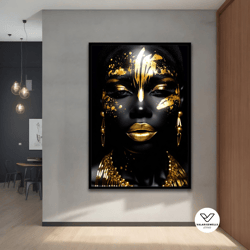 gold african woman canvas painting, decorative wall art for your home and office, modern, natural, vivid, decor ideas wi