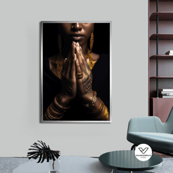 gold african woman canvas painting, decorative wall art for your home and office, modern, natural, vivid, decor ideas wi