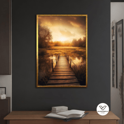 lake in the woods art print, lake canvas, autumn art, sunset canvas, landscape wall decor, nature decorative wall art de