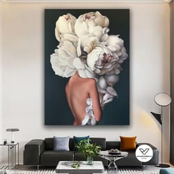 rose headed woman canvas print, flower headed woman decorative wall art, flowered woman portrait, woman art, woman flowe