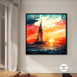 sail canvas painting, sea decorative wall art, sunset decorative wall art, modern decor ideas for home and office with d