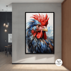 rooster canvas painting, chicken, bird, animal decor, modern decor ideas with different frame options for your home and