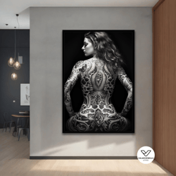 tattooed sexy woman canvas painting, erotic print, erotic, sensual woman canvas, different frame options for your home a