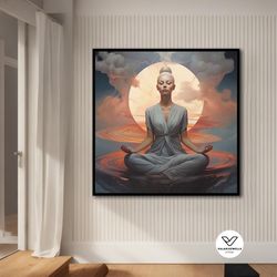 woman doing yoga, canvas painting, meditation poster woman decorative wall art, modern decor ideas for home and office w