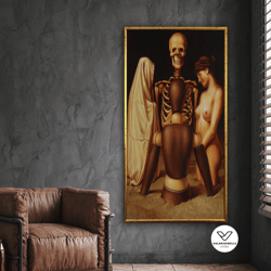 skeleton surreal canvas print, skeleton poster, decorative wall art canvas design, framed canvas ready to hang