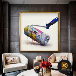 paint roller canvas print , floating frame option, modern wall art, canvas wall set , large wall art, framed canvas read