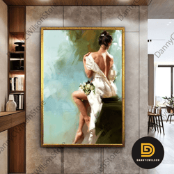 woman in white dress, sexy woman art, woman canvas art, fashion wall decor, fashion art, luxury framed wall decor