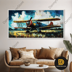 aeroplane art, antique airplane painting canvas print, framed canvas art, above sofa art, gift for rc plane pilot, retro