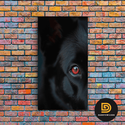 Animal Prints, Black Wolf With Red Eyes, Portrait Of A Wolf, Framed Canvas Print, Wolf Photography Art