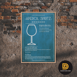 aperol spritz - bar cart art - bar decor - framed canvas print - blueprint art - patent art - home bar decor - bar art c