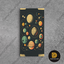 art deco inspired planetary solar system art, framed canvas print, cute nursery decor