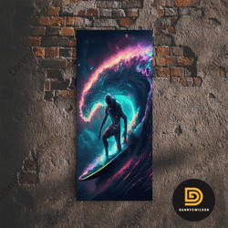 Astronaut Surfing The Stars, Cosmic Surfer, Galaxy Art, Framed Canvas Print, Unique Colorful Wall Art