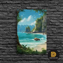 beach wall art, ocean print, seashore wall print, canvas print, wall art, vertical art, birthday gift, beach house wall