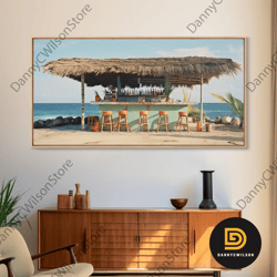 Beachside Tiki Hut Bar And Grill, Framed Canvas Print, Liminal Art, Framed Wall Decor Beach Photography, Surf Art, Surf