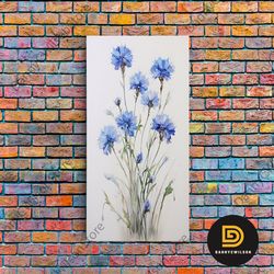 blue bachelor buttons art print - framed giclee oil painting print - oil painting still life original - large flower can