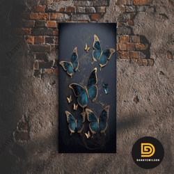 blue butterflies canvas print wall art, blue and gold butterfly canvas painting, butterfly wall decor, home gift, ready