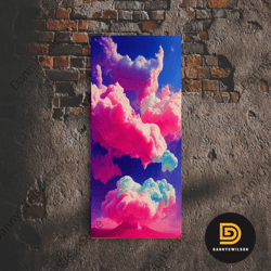 bubble gum clouds, trippy psychedelic surrealist cloud art, framed canvas print, ready to hang framed wall art