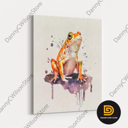 cartoon tree frog art, orange frog, framed canvas print, watercolor animal print, reptile art