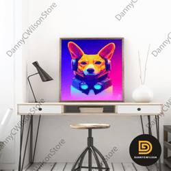colorful corgi dog futuristic robot fine art print, wall art print, wall poster, wall decor
