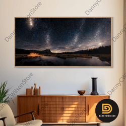 cool wall art landscape mountains nature painting prints minimalist modern home artwork decoration night sky with stars,