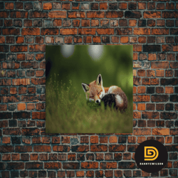 cute sleepy fox art, animal prints, nature art, framed canvas print, cute animal wall art, above sofa art-1