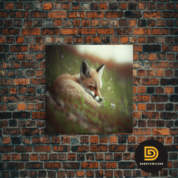 cute sleepy fox art, animal prints, nature art, framed canvas print, cute animal wall art, above sofa art