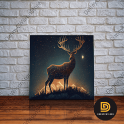deer made of stars, reflection stag, framed canvas print, unique wall art
