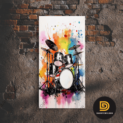 drum art, gift for drummer, framed canvas print, studio art, music studio decor, drum set