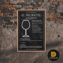 el presidente recipe - bar cart art - bar decor - framed canvas print - blueprint art - patent art - home bar decor - ba