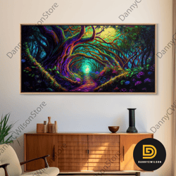 Fantasy Wall Art, Canvas Print, Magical Forest, Fantasy Landscape Art, Ready To Hang Wall Art, Magical Glowing Forest Fa