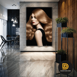 blonde hair wall art, hairdresser wall decor, red lipstick canvas art, roll up canvas, stretched canvas art, framed wall