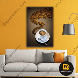 coffee cup coffee beans modern kitchen decorative roll up canvas, stretched canvas art, framed wall art painting