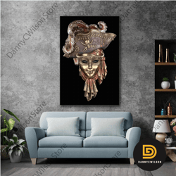 Pirate Hat Wall Art, Gold Mask Canvasart, Living Room Wall Decor, Roll Up Canvas, Stretched Canvas Art, Framed Wall Art