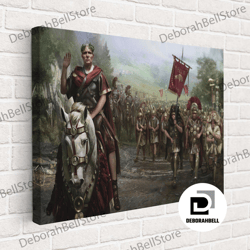 julius caesar and army canvas, war poster, historical art, living room decor, framed canvas, ready to hang-1, framed can