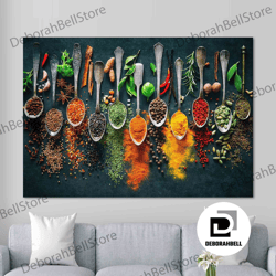 kitchen wall art kitchen canvas wall art kitchen prints kitchen artwork herbs spices, framed canvas ready to hang