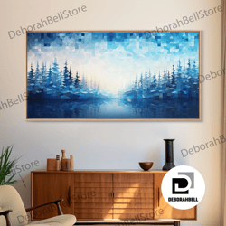 framed canvas ready to hang, a winter scene, framed canvas print, mosaic style painting print, stained glass style art,