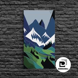 framed canvas ready to hang, abstract pacific northwest art, minimalist boho style forest and mountain landscape, framed